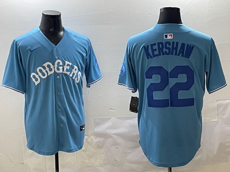 Men Los Angeles Dodgers #22 Kershaw Light Blue Joint Name 2025 Nike MLB Jersey style 13->los angeles dodgers->MLB Jersey